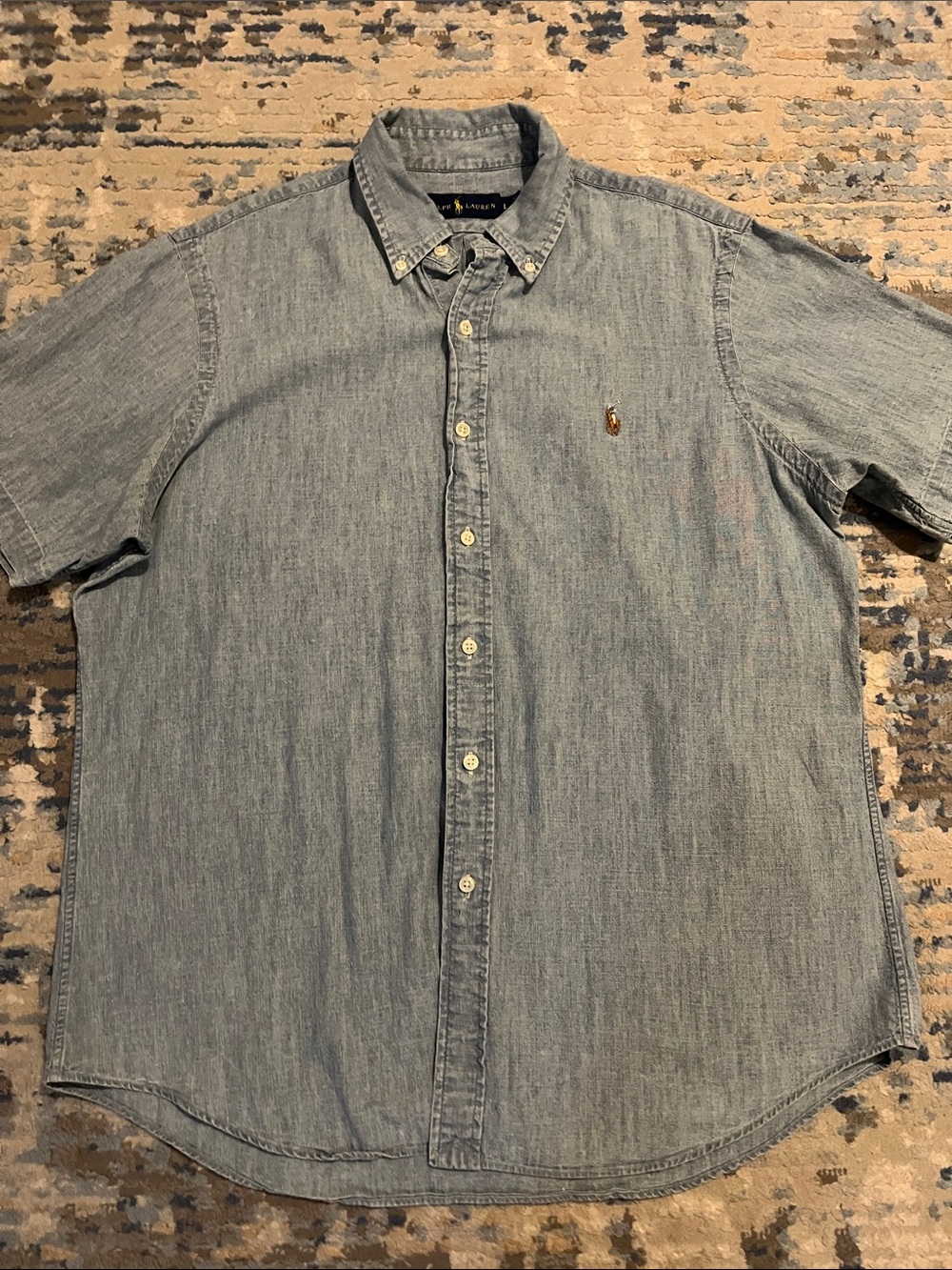 Ralph Lauren Faded Light Blue Denim Short-Sleeve Button-Down Shirt